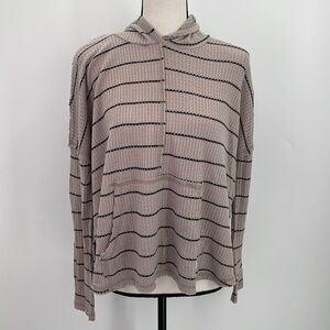 UEC Billabong thermal hooded top medium oversize taupe & black stripes
